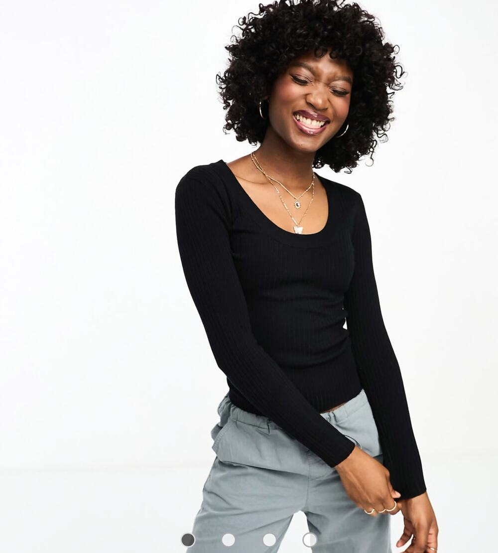 ASOS Women's Black Scoop Neck Long Sleeve Ribbed Knit Sweater 4 NWOT